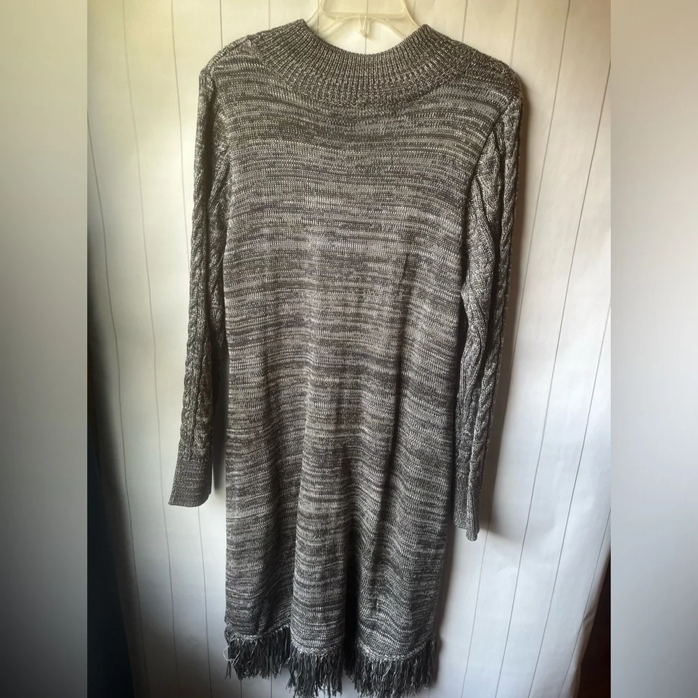 Soft Surroundings Cable Knit Sweater Dress with Fringe Hem MSRP $150 - Picture 6 of 9